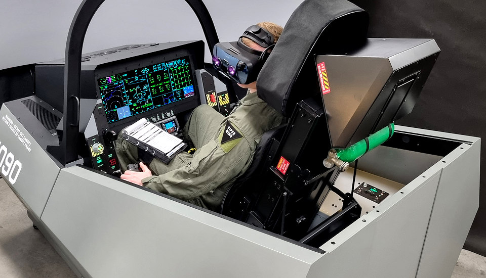 F-35 simulator, cockpit with sliding side console